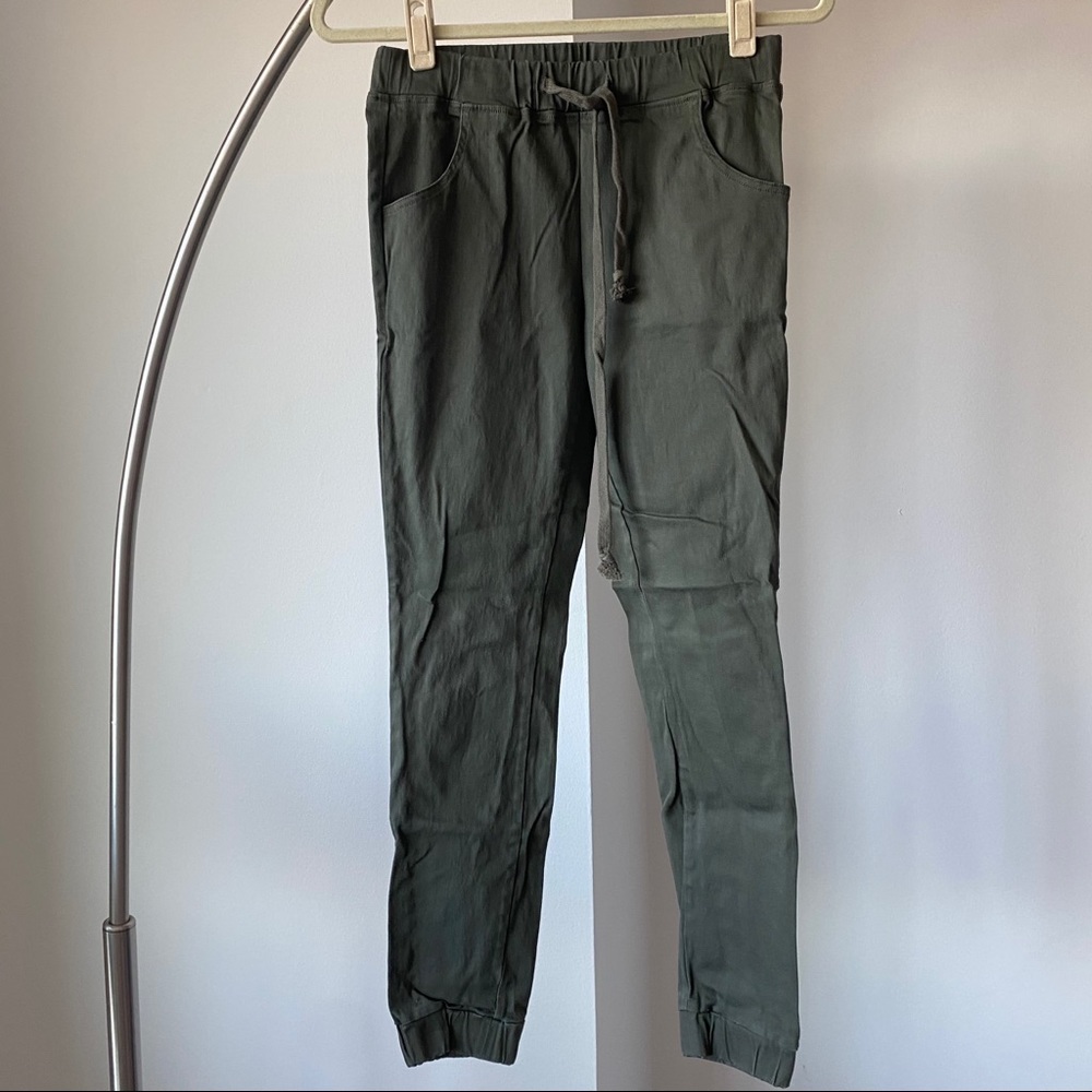 Olive green drawstring jogger pants